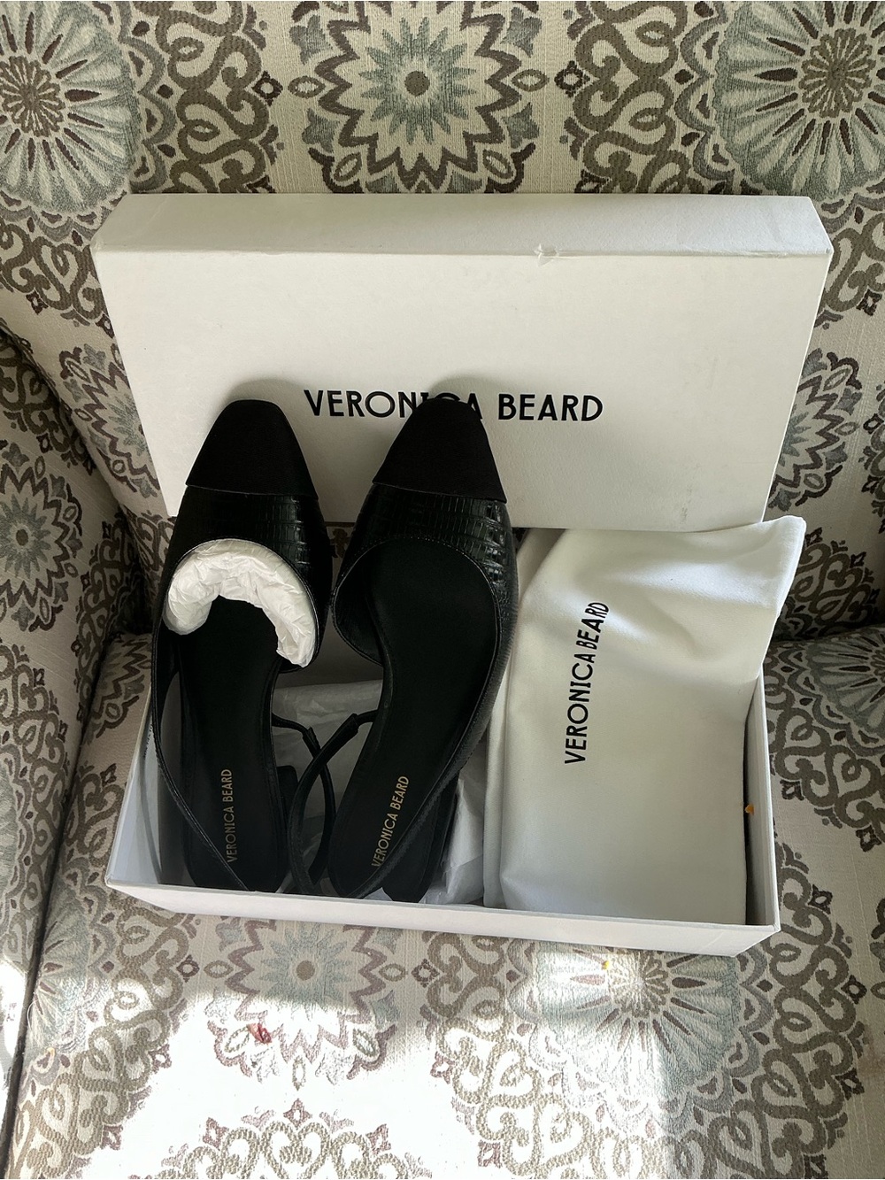 Veronica Beard Black Pointed-Toe Leather Slingback Heels